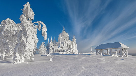 Klasztor Białogórski, Klasztor Białogórski, zima, śnieg, Tapety HD HD wallpaper
