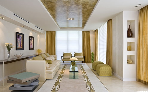 sofá de cuero blanco, sala, sofá, silla, interior, muebles, Fondo de pantalla HD HD wallpaper