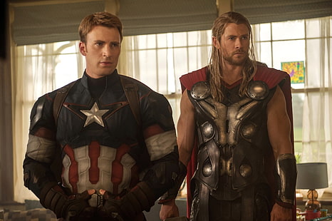 The Avengers, Avengers: Age of Ultron, Captain America, Chris Evans, Chris Hemsworth, Thor, HD wallpaper HD wallpaper