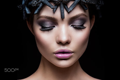 Make-up, Frauen, Modell, Porträt, geschlossenen Augen, HD-Hintergrundbild HD wallpaper