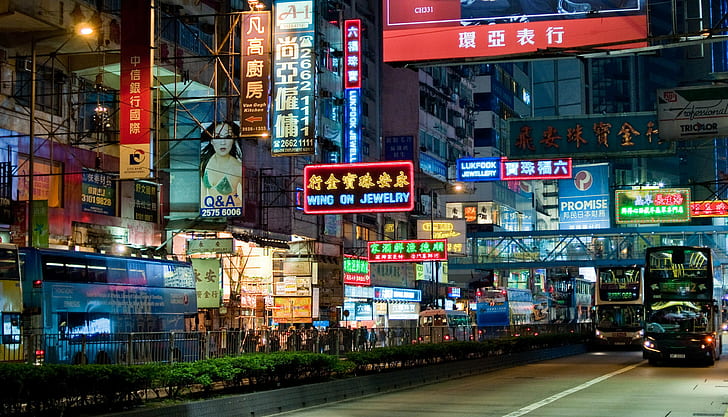 ville, Hong Kong, bus, Fond d'écran HD
