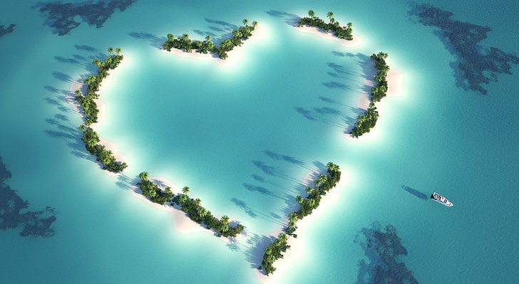 Love Island, illustrazione dell'isola del cuore, natura, spiaggia, Sfondo HD