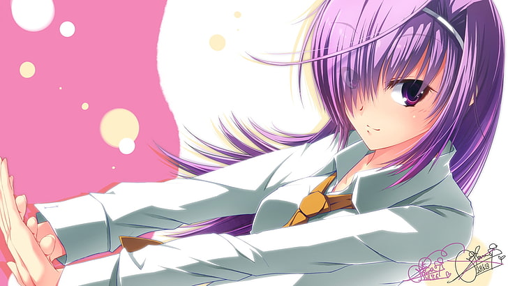 фиолетовый волосатый женский аниме персонаж, аниме, девушка, школьница, арт, HD обои