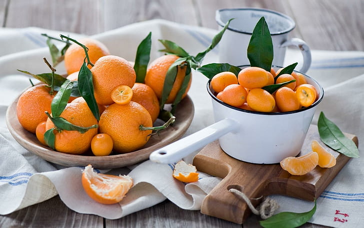 Tangerines Oranges Fruit Leaves, tangerines, oranges, fruit, leaves, HD wallpaper