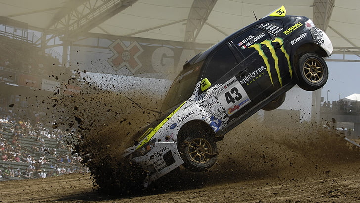 foto del coche de rally aterrizando en tierra, Rally, Ken Block, tierra, coche, Subaru, Fondo de pantalla HD