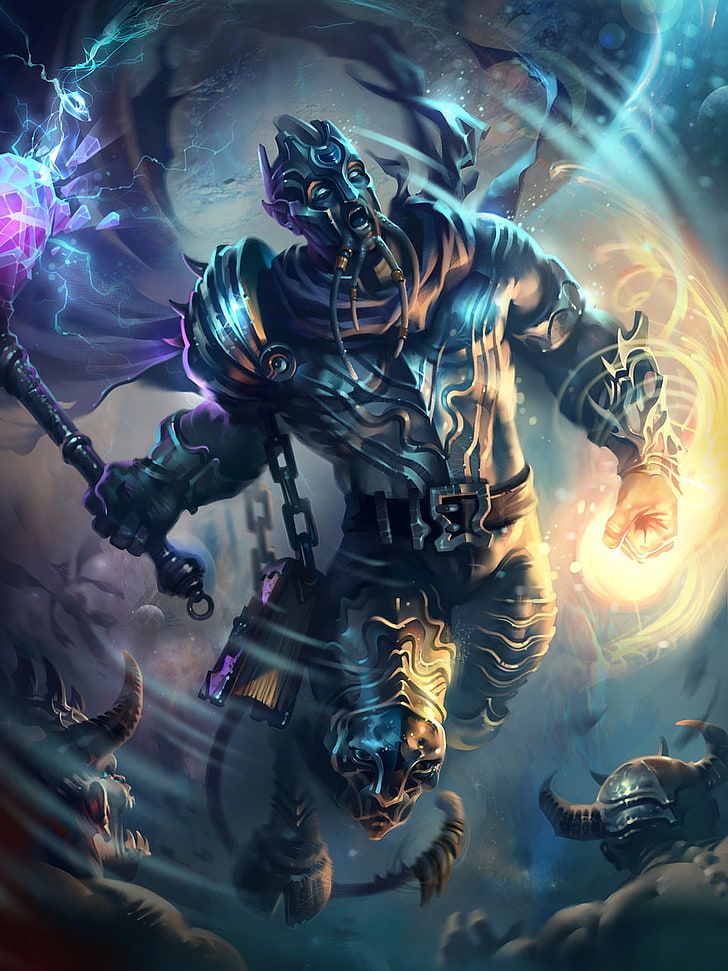 man holding mace illustration, World of Warcraft: Warlords of Draenor, draenei, HD wallpaper
