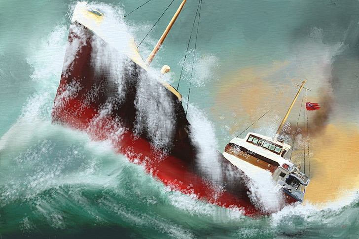 sea, wave, storm, the wind, ship, HD wallpaper