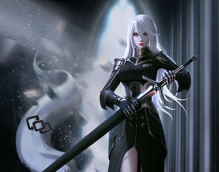 Fantasy, Women Warrior, Girl, Langes Haar, Schwert, Weißes Haar, Woman Warrior, HD-Hintergrundbild