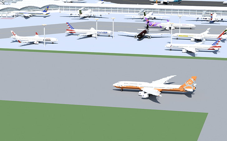 Bloki 3D, samoloty, samoloty, lotnisko, Boeing 747, Tapety HD