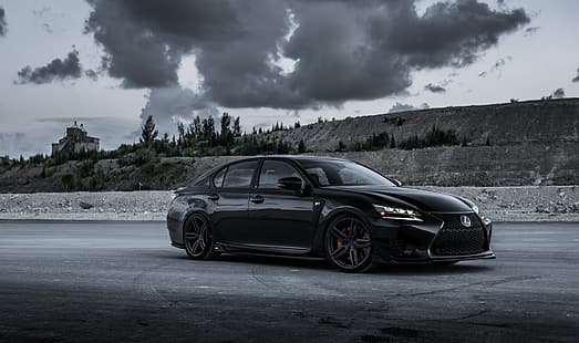  Lexus, Japan, Clouds, Black, LED, GS-F, HD wallpaper HD wallpaper