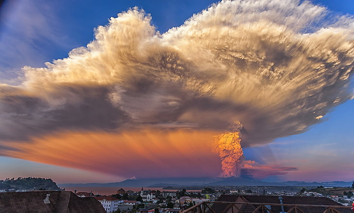 o céu, cinzas, a erupção, vulcão Calbuco, HD papel de parede
