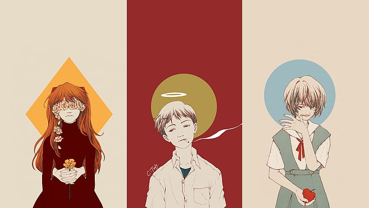Frau im weißen Kleid, Neon Genesis Evangelion, Asuka Langley Soryu, Ayanami Rei, Ikari Shinji, HD-Hintergrundbild