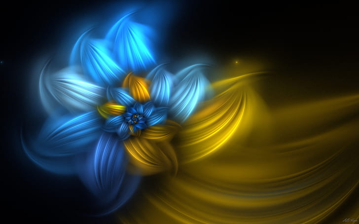 Fiori astratti, blu e giallo, astratto, fiori, blu, giallo, Sfondo HD