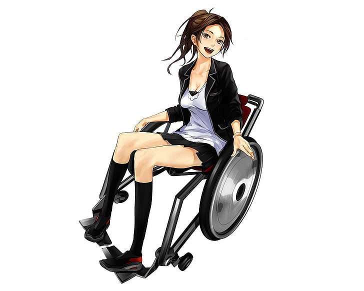 personagem de anime feminino de cabelos castanhos, coroa culpada, menina, morena, cadeira de rodas, alegria, HD papel de parede