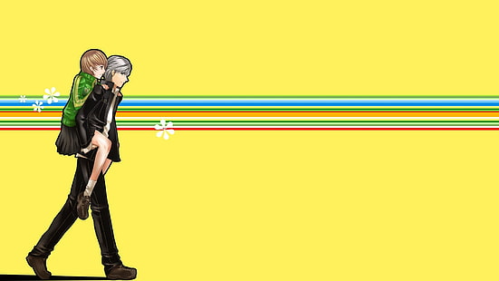 Persona-Serie, Persona 4, Protagonist (Persona 4), Huckepack, Satonaka Chie, Narukami Yu, HD-Hintergrundbild HD wallpaper