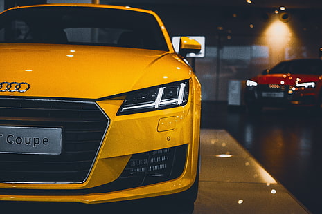 Audi TT coupe สีเหลือง, audi tt, audi, มุมมองด้านหน้า, ไฟหน้า, วอลล์เปเปอร์ HD HD wallpaper