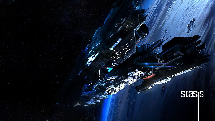 черен и сив космически кораб цифров тапет, Stasis, космически кораб, научна фантастика, HD тапет