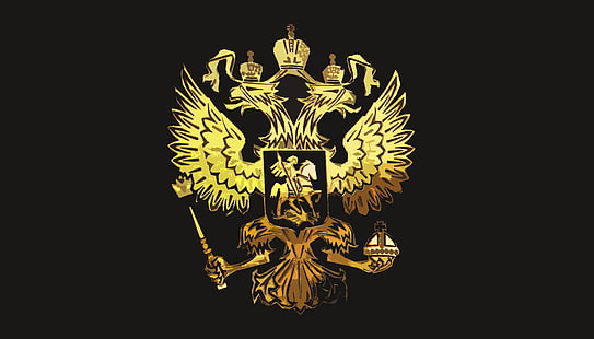 лого в златист цвят на грифон, черно, орел, фон, герб, Русия, HD тапет HD wallpaper
