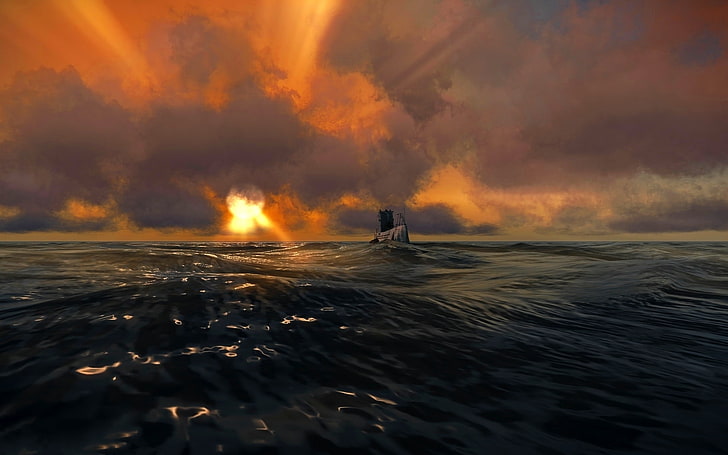 подводная лодка, видеоигры, море, тихий охотник, HD обои