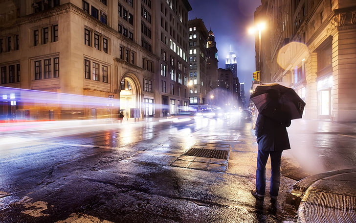 Cold Night New York-Cities HD Wallpaper, brown umbrella, HD wallpaper