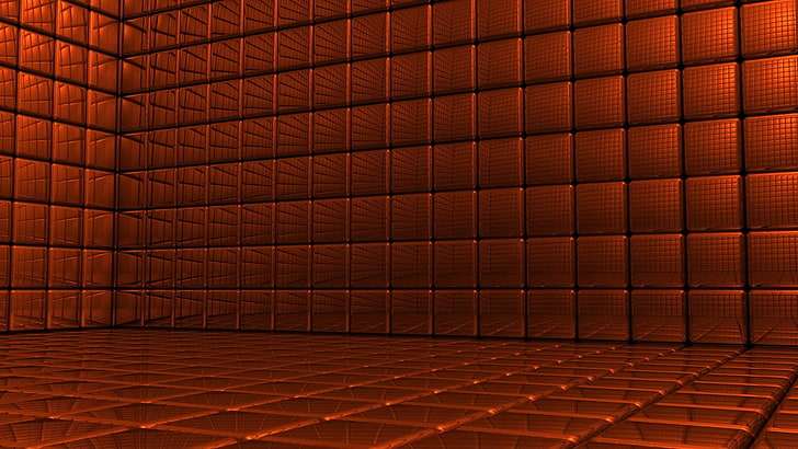 оранжевая кирпичная иллюстрация, поверхность, куб, цвет, квадраты, HD обои