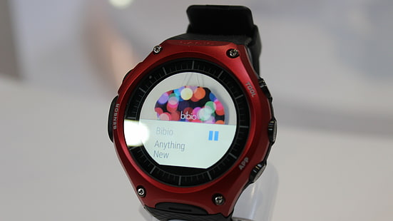 smartwatch rosso e nero, Casio WSD f10, smart watch, CES 2016, Sfondo HD HD wallpaper