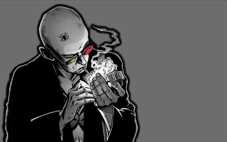 człowiek palący papieros ilustracja, styl, sztuka, okulary, papieros, komiksy, Tapety HD