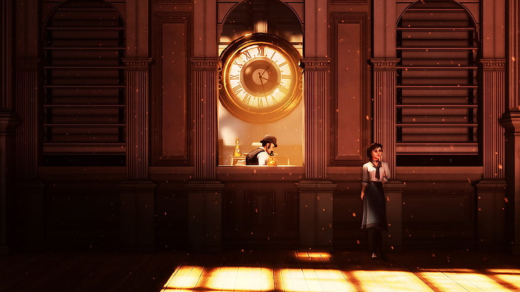 kobieta oparta o ścianę ilustracja, BioShock Infinite, Elizabeth (BioShock), gry wideo, BioShock, Video Game Art, Tapety HD