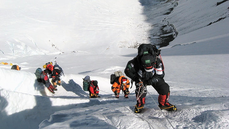 alpinismo, arrampicata, everest, arrampicata, pendenza, monte everest, himalaya, himalaya, shigatse, dingri, tibet, cina, Sfondo HD