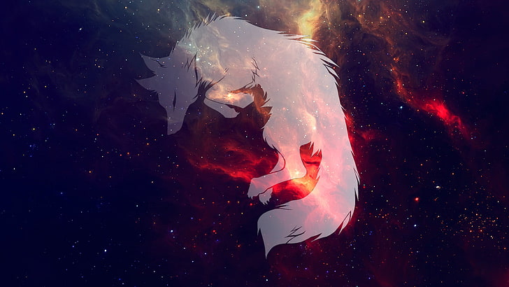 التوضيح الذئب ، الذئب ، الفضاء ، المجرة ، النوم، خلفية HD