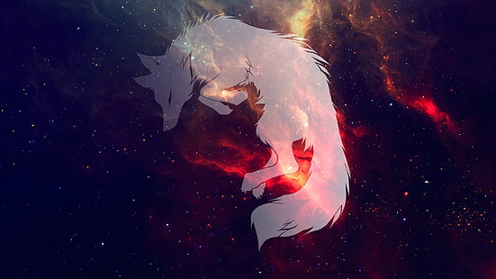 ilustração de lobo, lobo, espaço, galáxia, adormecido, HD papel de parede HD wallpaper