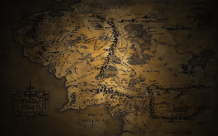J.R.R. Карта на Средната земя на Толкин, Властелинът на пръстените, Властелинът на пръстените, HD тапет