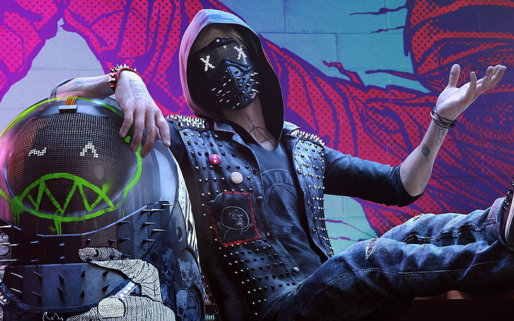 men's black leather costume, Watch_Dogs, video games, Watch_Dogs 2, HD wallpaper