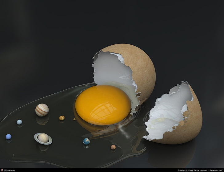 egg and planets wallpaper, artwork, Solar System, eggs, humor, space, digital art, 3D, HD wallpaper