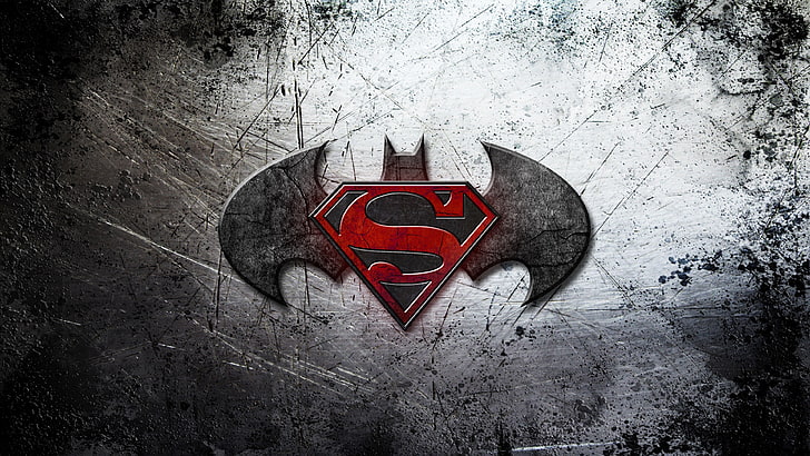 Batman dan Superman logo wallpaper digital, film, Batman v Superman: Dawn of Justice, Wallpaper HD