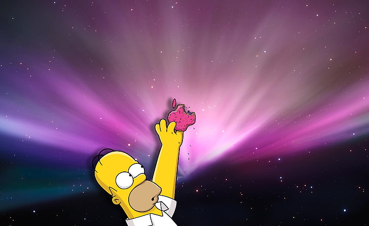 Homer älskar munkar, Bart Simpson håller apple logotyp tapet, rolig, Homer, munkar, älskar, HD tapet