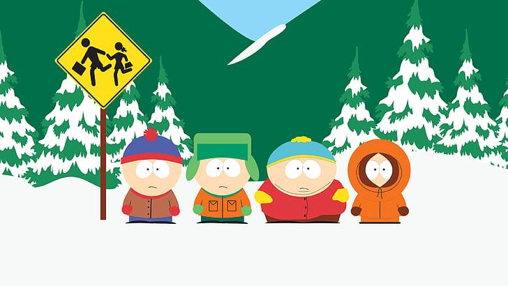 South Park, Eric Cartman, Kenny McCormick, digital art, series, Kyle Broflovski, Stan Marsh, snow, HD wallpaper