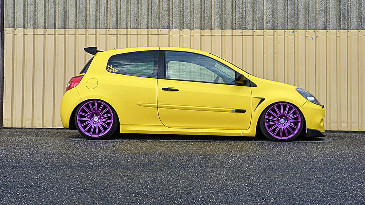 Renault, Renault Clio, Stance, yellow cars, car, HD wallpaper