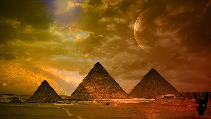 ピラミッド、砂漠、月、ファンタジー、 HDデスクトップの壁紙