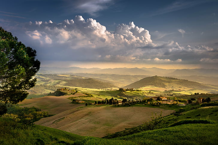 การถ่ายภาพทิวทัศน์ของทุ่งหญ้าสีเขียวและภูเขาทัสคานีโวลเทอร่าตอนบ่ายการถ่ายภาพทิวทัศน์ทุ่งหญ้าเขียวขจีภูเขา Toskana อิตาเลียนวอลเคนเมฆฝน Regen Nikon D800 ระดับโลกรางวัลกลางแจ้งทุ่งหญ้าเนินเขาเมฆ ต้นไม้หญ้า, ธรรมชาติ, เนินเขา, ภูเขา, ภูมิประเทศ, ฉากชนบท, ทัศนียภาพ, ฤดูร้อน, กลางแจ้ง, อิตาลี, สนาม, เกษตรกรรม, ทุ่งหญ้า, ท้องฟ้า, ต้นไม้, ดอกซากุระ, วอลล์เปเปอร์ HD