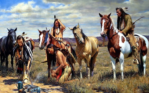 Artistico, nativo americano, piuma, cavallo, lampada, pittura, Sfondo HD HD wallpaper