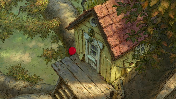 Winnie the Pooh ağaç ev balon çizim HD, çizgi film / çizgi roman, çizim, ağaç, ev, balon, pooh, winnie, HD masaüstü duvar kağıdı