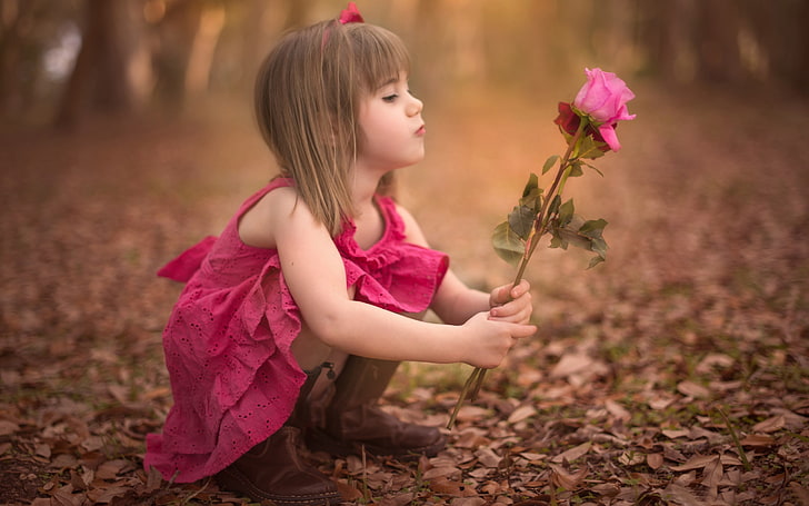Mädchen rosa ärmelloses Kleid, Herbst, Blume, Hintergrund, Widescreen, Wallpaper, Rose, Kind, Mädchen, Baby, Vollbild, HD Wallpaper, Vollbild, HD-Hintergrundbild