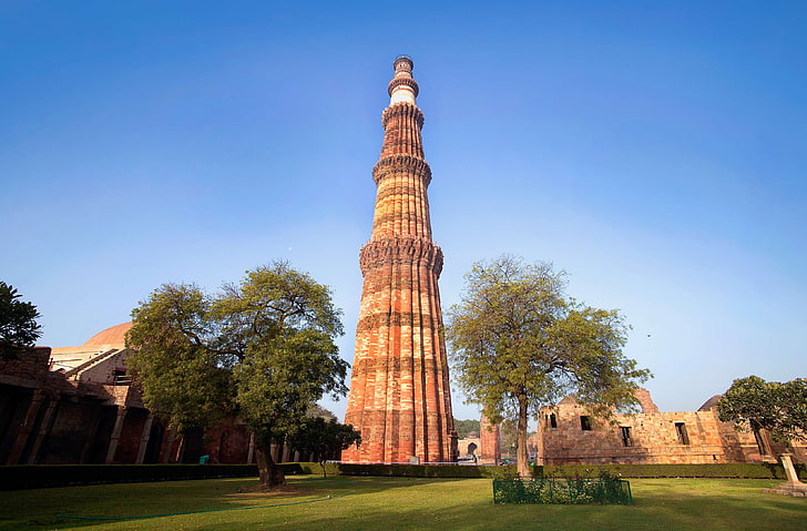 Delhi monument, fort, landskap, qutub minar, HD tapet