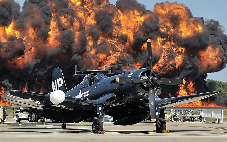 airplane, F8F Bearcat, military aircraft, explosion, aircraft, HD wallpaper