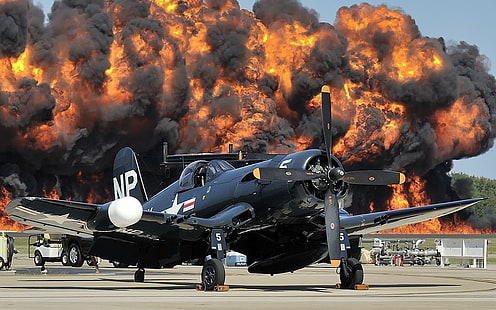 samolot, F8F Bearcat, samolot wojskowy, eksplozja, samolot, Tapety HD HD wallpaper