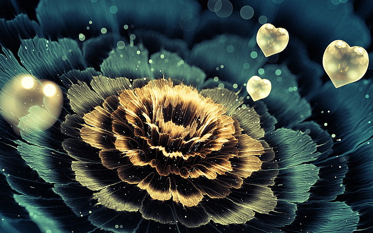 3D fractal, fractal, heart, flowers, petals, love, digital art, HD wallpaper