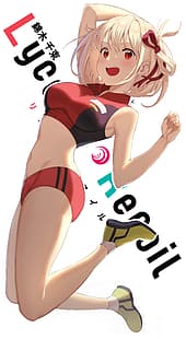 anime, dziewczyny anime, Lycoris Recoil, Nishikigi Chisato, krótkie włosy, blond, solo, grafika, sztuka cyfrowa, fan art, Tapety HD HD wallpaper