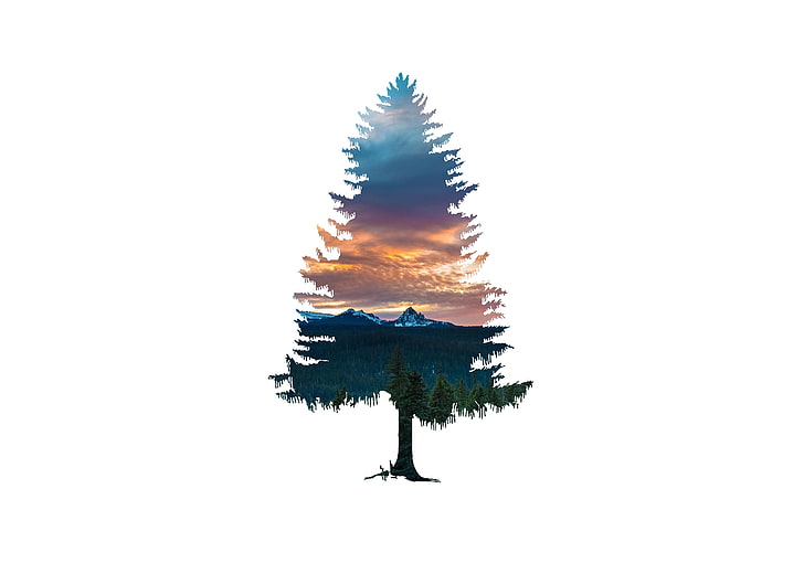 fondo simple, naturaleza, simple, minimalismo, bosque, árboles, ilustración, brillante, plantas, resumen, fondo blanco, montañas, Fondo de pantalla HD