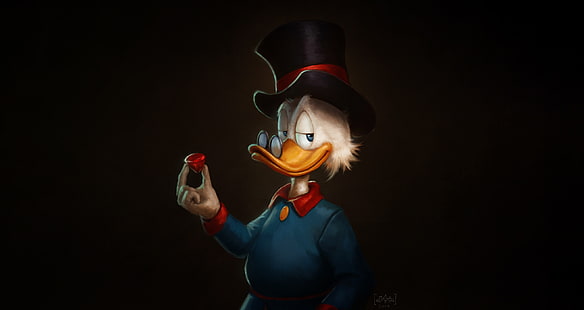  Minimalism, Figure, Background, Art, Cartoon, Characters, Scrooge McDuck, Ducktales, Uncle Scrooge, Marcus Reyno, by Marcus Reyno, Hunks, HD wallpaper HD wallpaper